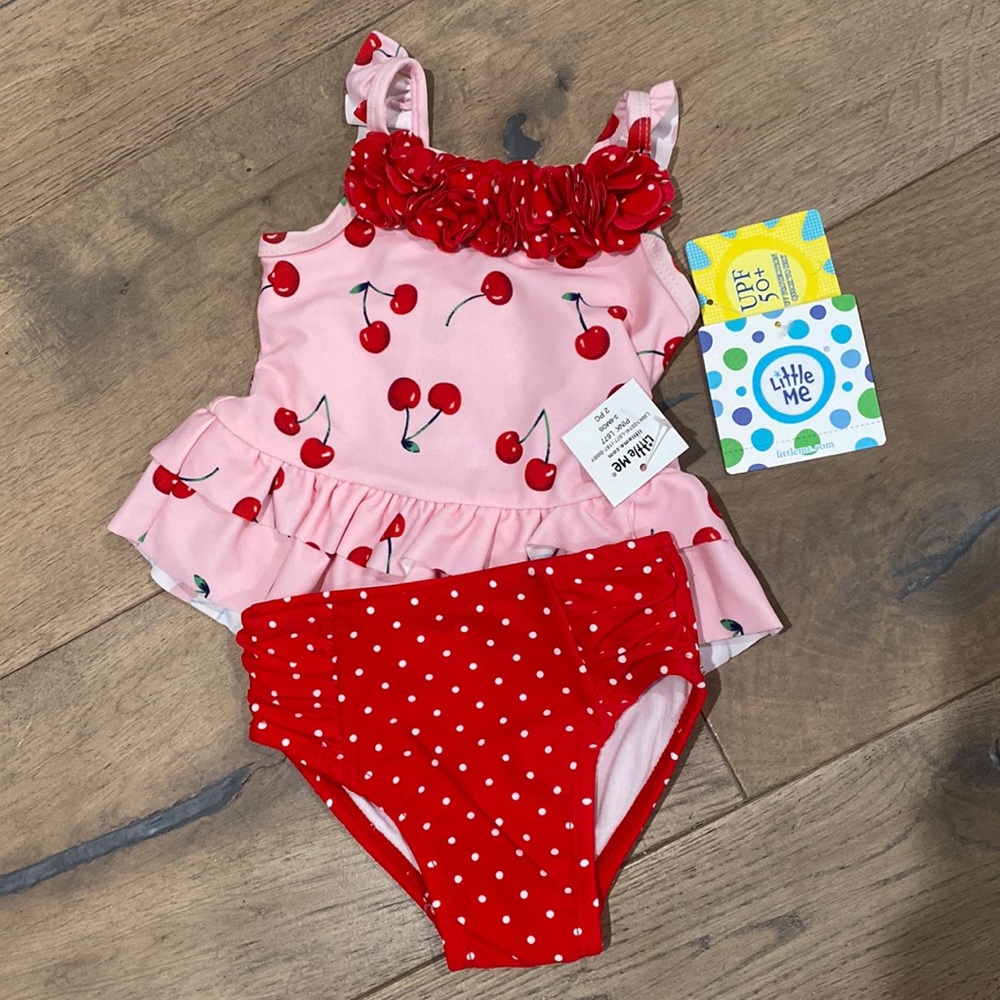 Little Me Cherry Ruffle Bikini, Size 3-6 Months, Brand New